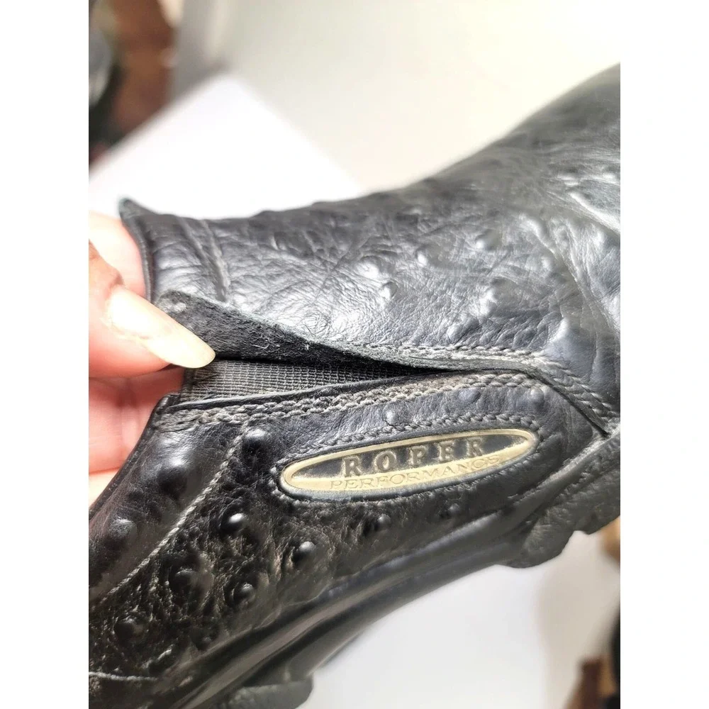 Roper Performance Ostrich Print Slip On Shoes Mens 8.5 Black‎ Loafers